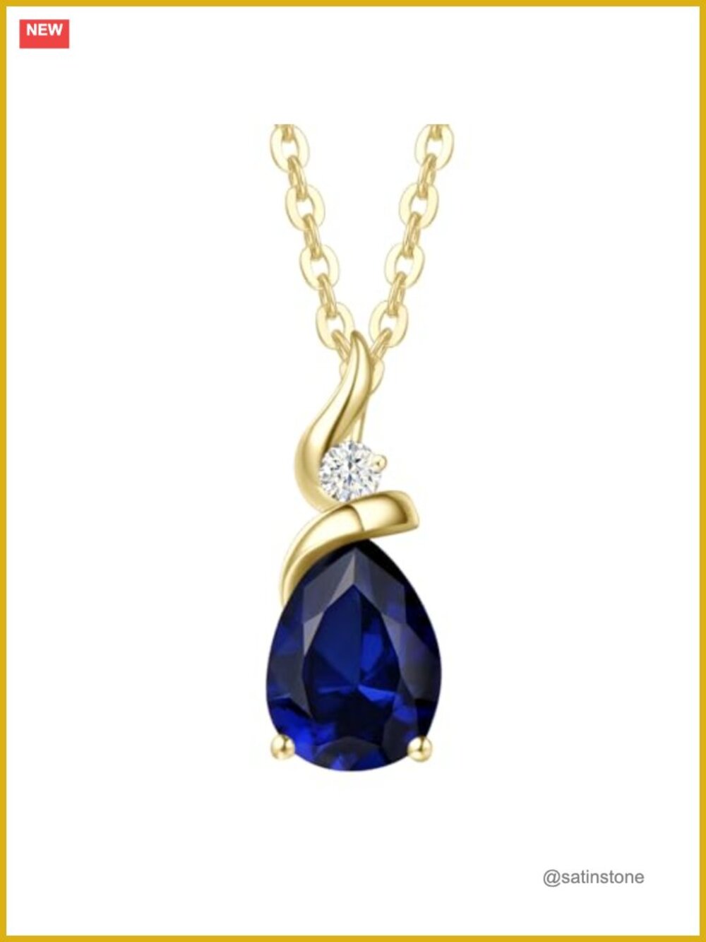 14K Gold Teardrop Necklace Lab Diamond Sapphire Pendant